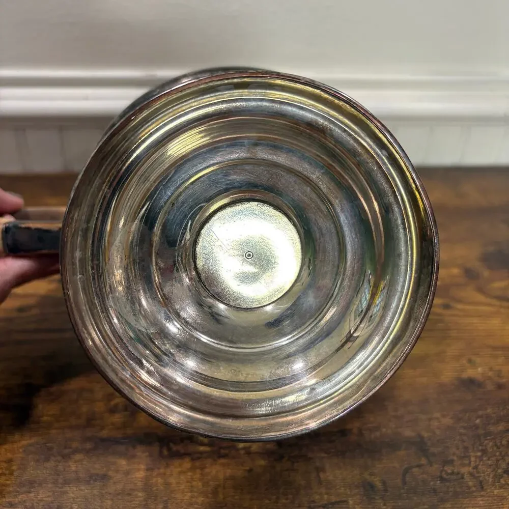 Antique Footed Tea Pot‎ Silver Plated Copper with Wood Handle Patina Shabby Chic